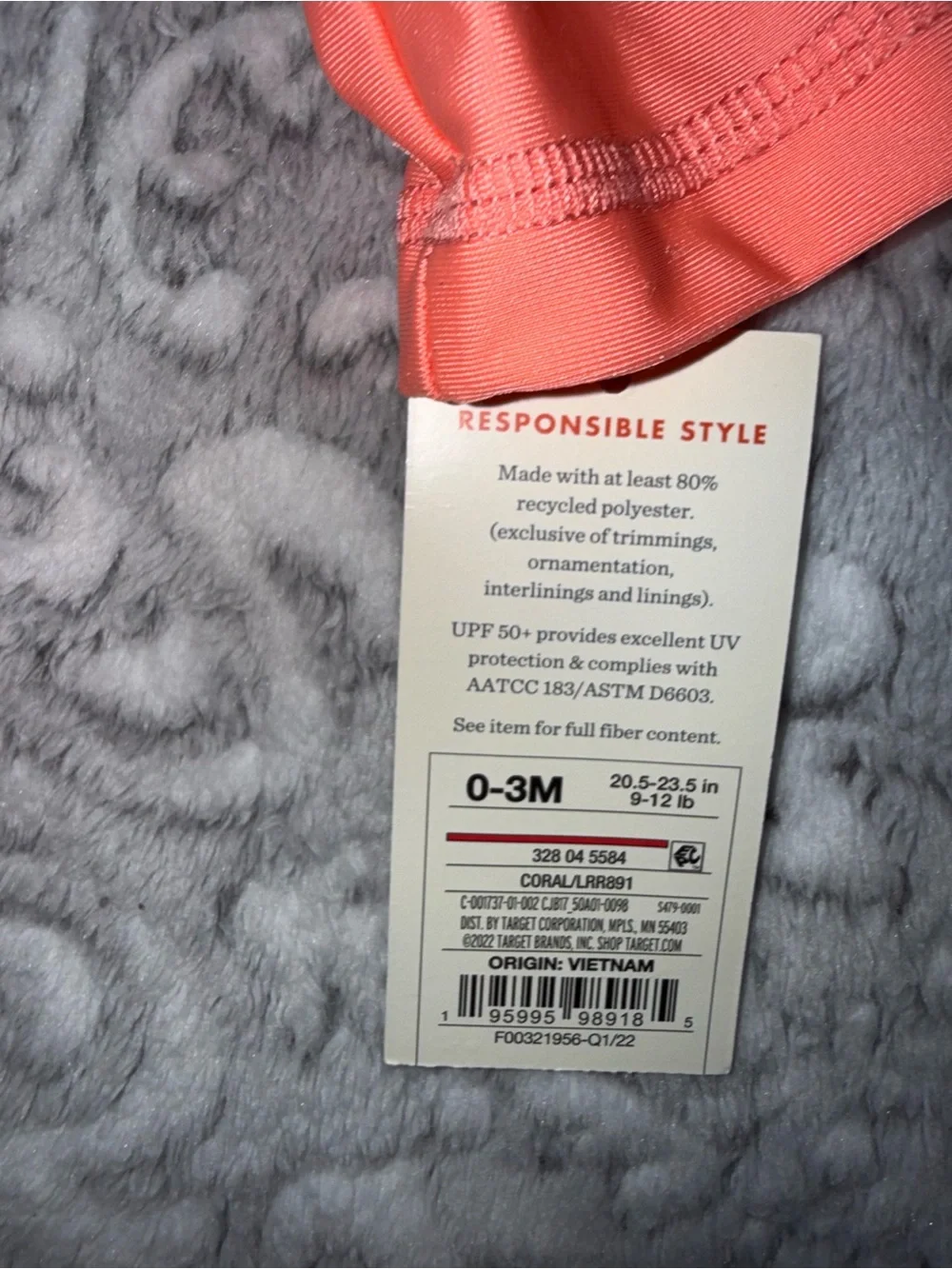 Cat & Jack Baby Coral Long Sleeve Rash Guard 0–3M NWT